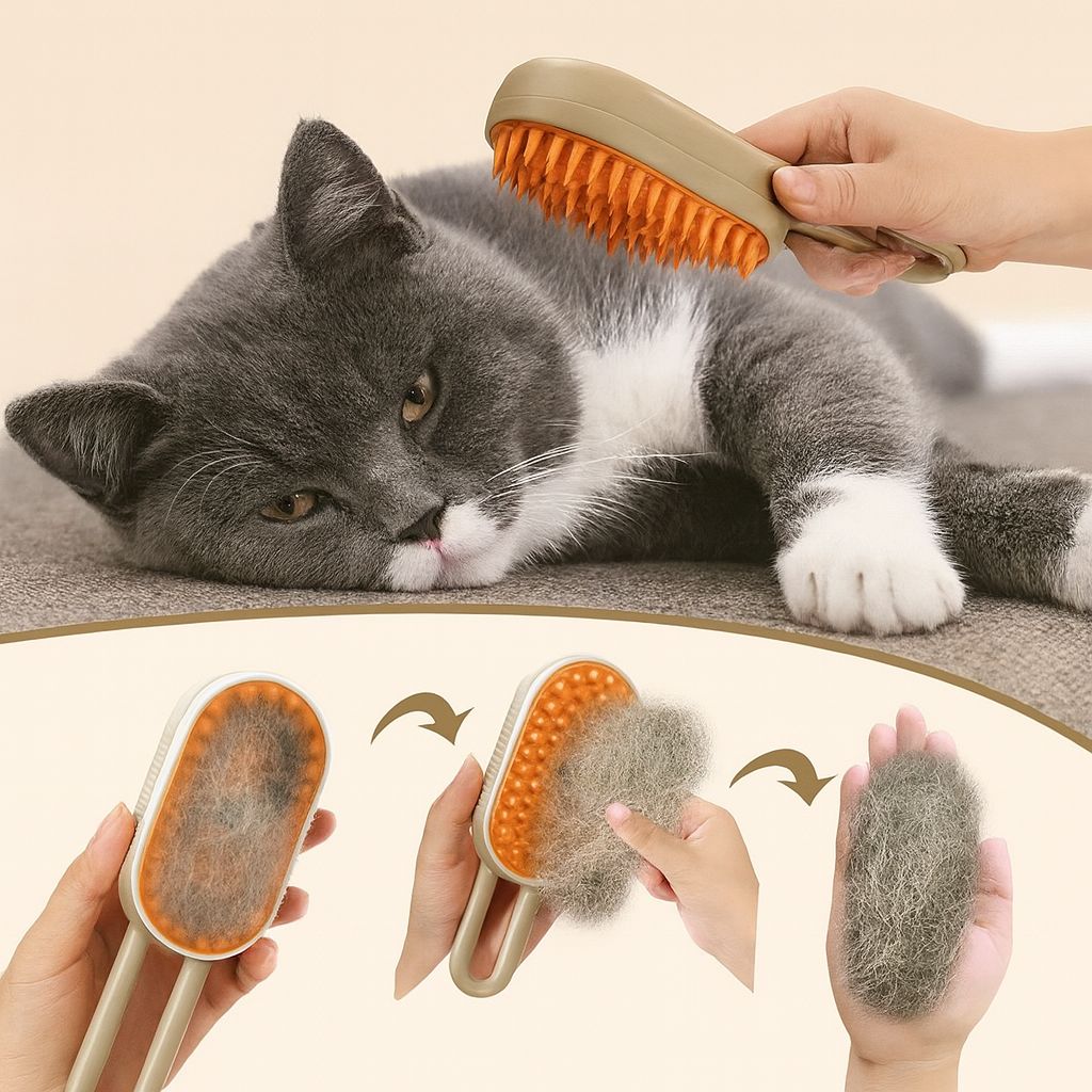 🐶✨ 3-in-1 Pet Steam Brush – Hair Remover, Detangler & Massager ✨