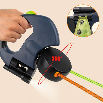 Auto Retractable Double-Ended Dog Leash 3m with LED Flashlight Waste Bag Box Roulette 360 Degree Dual Traction Rope Pet Supplies