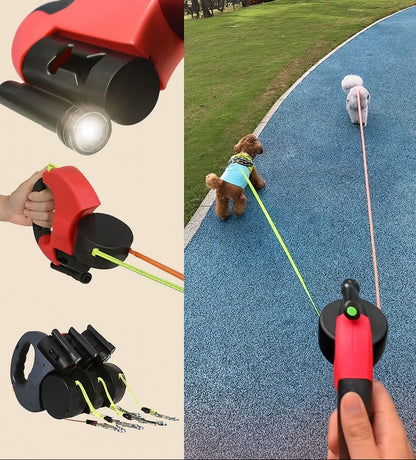 Auto Retractable Double-Ended Dog Leash 3m with LED Flashlight Waste Bag Box Roulette 360 Degree Dual Traction Rope Pet Supplies