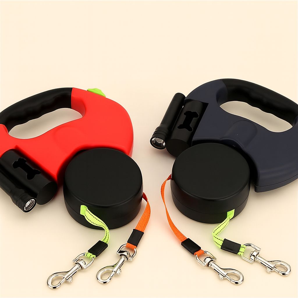 Auto Retractable Double-Ended Dog Leash 3m with LED Flashlight Waste Bag Box Roulette 360 Degree Dual Traction Rope Pet Supplies