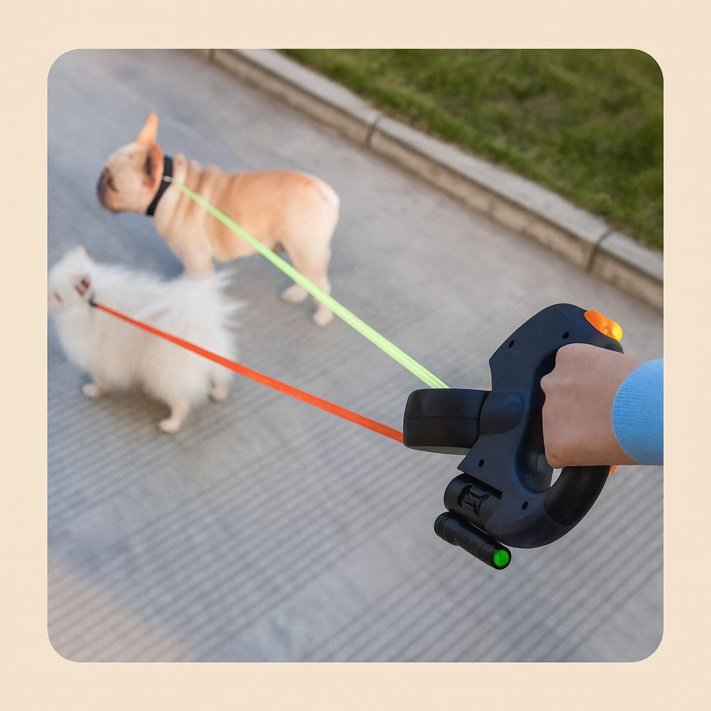 Auto Retractable Double-Ended Dog Leash 3m with LED Flashlight Waste Bag Box Roulette 360 Degree Dual Traction Rope Pet Supplies