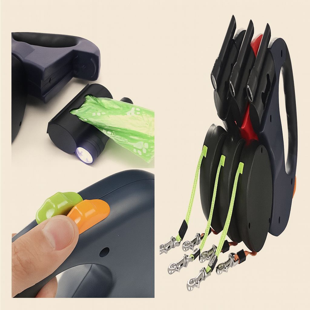 Auto Retractable Double-Ended Dog Leash 3m with LED Flashlight Waste Bag Box Roulette 360 Degree Dual Traction Rope Pet Supplies